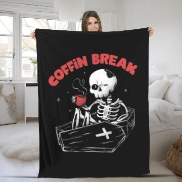 Discover Coffee Fun Halloween Coffin Break Funny Skeletons Drinking Coffee601 Fleece Blankets