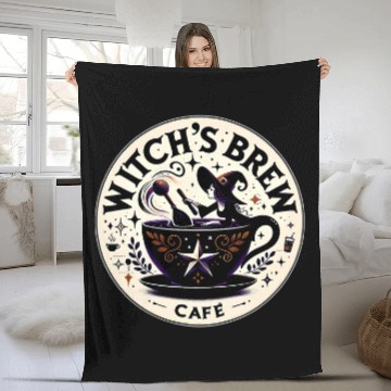 Discover Coffee Fun Salem Witch s Brew Cafe Retro Witchcraft Coffee House Logo Fleece Blankets