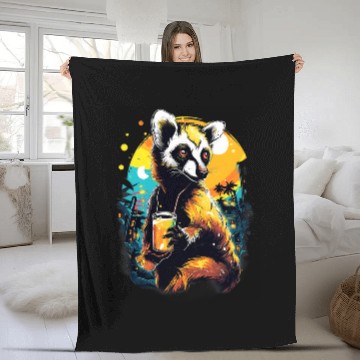 Discover Beer Fun Lemur Drinking Beer Funny Beer Drinker Drunk Monkey Primate 1 Fleece Blankets