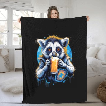 Discover Beer Fun Lemur Drinking Beer Funny Beer Drinker Drunk Monkey Primate Fleece Blankets