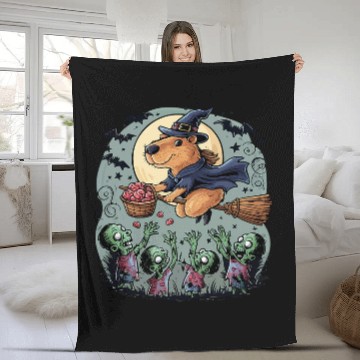 Discover capybaras Pet Zombie Brain Chase capybaras Witch Halloween 2 Fleece Blankets