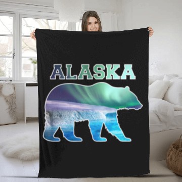 Discover Alaskan Bear Northern Lights Aurora Borealis Nature Sky 1 Fleece Blankets