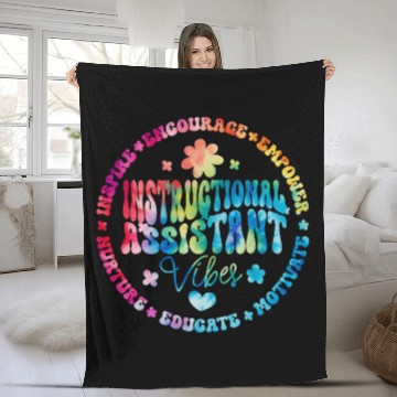 Discover Instructional Assistant Vibes 100th Day School Teacher Aide Baseball Tees Fleece Blankets