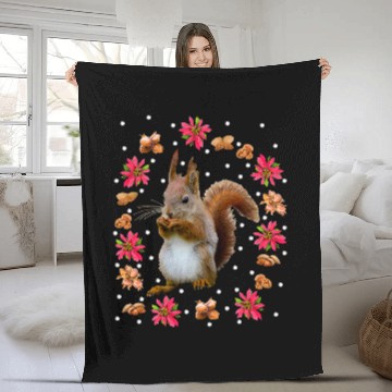 Discover Squirrel Pet with a nut poinsettia hazelnut walnuts christmas Zip Fleece Blankets