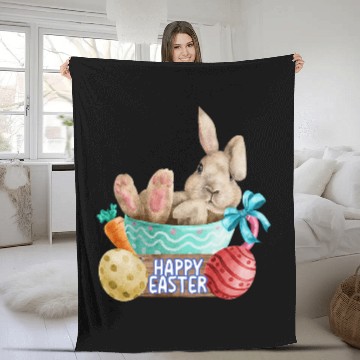 Discover Coffee Fun Very Happy Easter Bunny Coffee Cup Carrot and Easter Egg Fleece Blankets
