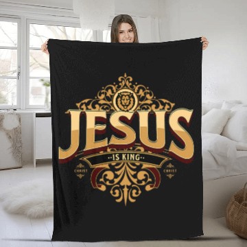 Discover Lion Pet Jesus Is King Design Lion Crown Fleece Blankets