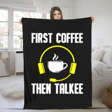 Discover Coffee Fun First Coffee Then Talkee 911 Emergency Operator Dispatcher Zip Fleece Blankets