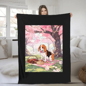 Discover Beagle Cherry Blossom Funny Dog Picnic Fleece Blankets