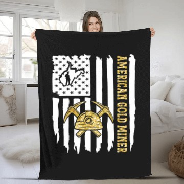 Discover American Gold Miner Patriotic USA Flag Underground Mining Zip Fleece Blankets