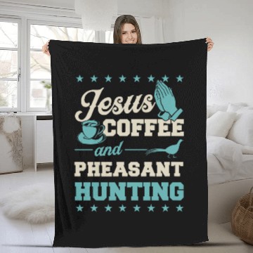 Discover Coffee Fun Jesus Coffee And Pheasant Hunting Funny Christian Hunter Baseball Tees Fleece Blankets