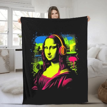 Discover Funny Mona Lisa Cool Retro Y2K EDM Mona Lisa DJ 4 Baseball Tees Fleece Blankets