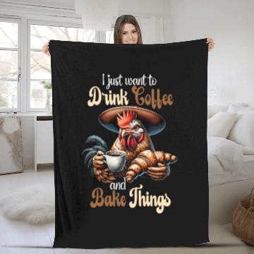 Discover Coffee Fun Vibrant Rooster with Coffee Cup and Croissant Art Baseball Tees Fleece Blankets