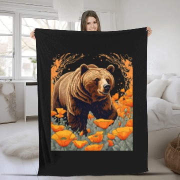 Discover Bear Pet Bear Plodding Through Orange Californian Poppies Baseball Tees Fleece Blankets