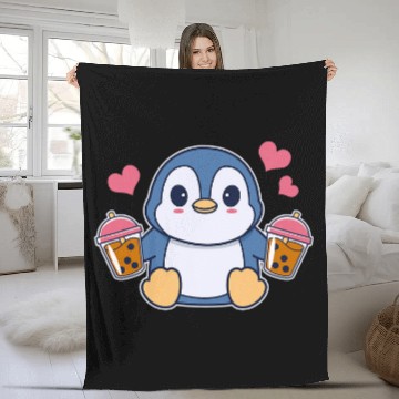 Discover Penguin Pet Cute Kawaii Penguin With Bubble Tea Anime Boba Tea Baseball Tees Fleece Blankets