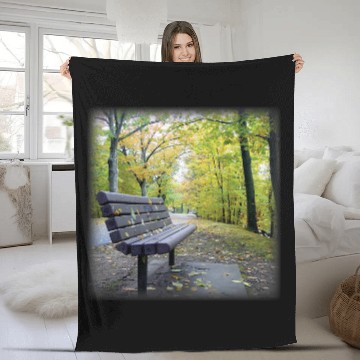 Discover Bench at Horn Pond in Autumn Baseball Tees Fleece Blankets