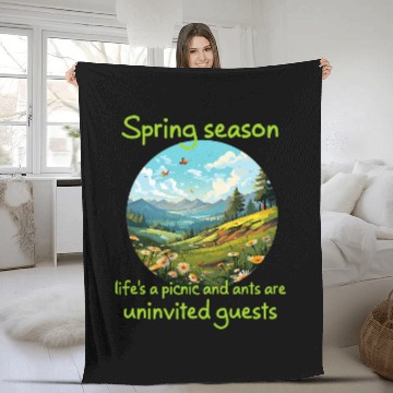 Discover Funny Springtime picnic with ants and cool flower meadow Fleece Blankets