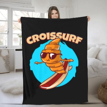 Discover Croissurf Surfing Croissant Baker Baking Croissant Fleece Blankets