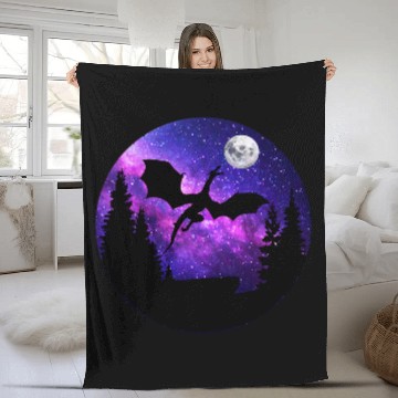 Discover Dragon Pet In Night Sky Full Moon Purple Galaxy Cosmic Art Fleece Blankets