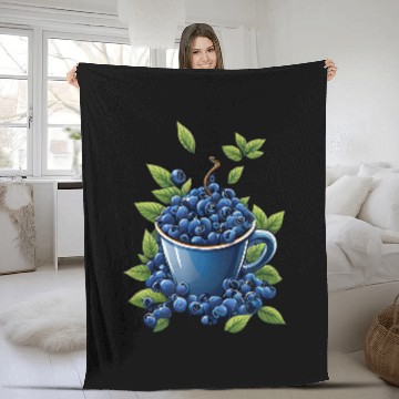 Discover Blueberry Coffee Cup Farmer Blueberries Berry Healthy Fruit Fleece Blankets