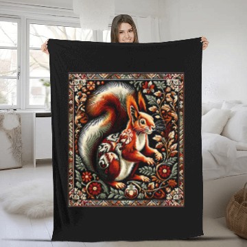 Discover Squirrel Pet Artwork Elegant Tapestry Motif Style Fleece Blankets