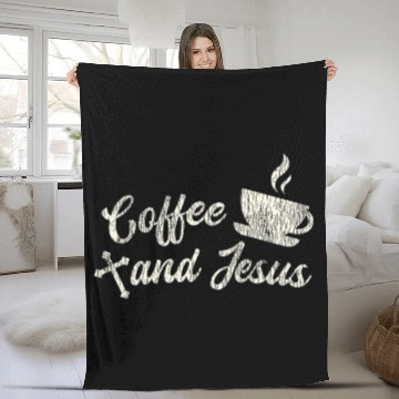 Discover Coffee Fun vintages Coffee And Jesus Cross Christian Coffee Lover Fleece Blankets