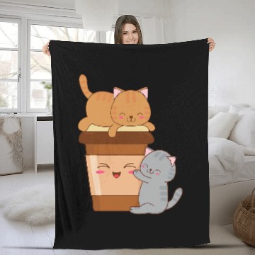 Discover Coffee Fun Happy Kittens Coffee Lovers and Baristas Fleece Blankets