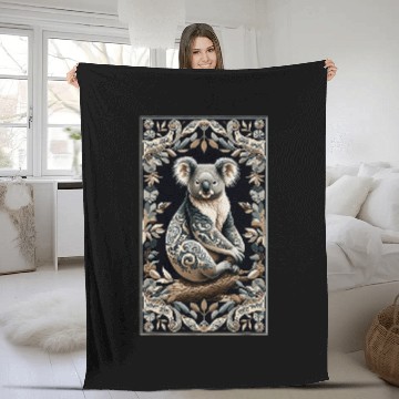 Discover Koala Pet vintages Koala Artwork Elegant Tapestry Motif Style Fleece Blankets