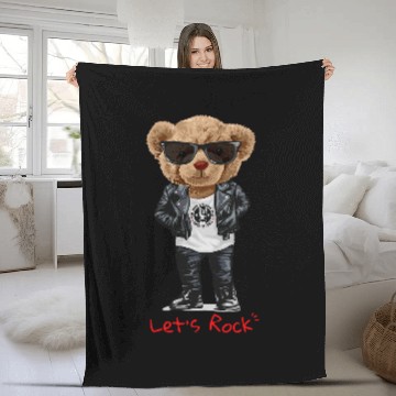 Discover Bear Pet Funny Teddy Bear Rocker Cartoon Comic Cute Stuffed Animal Fleece Blankets