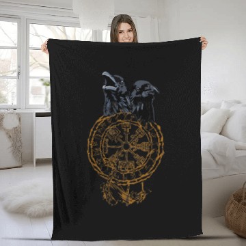 Discover Asatru Germanic Viking Vegvisir Pagan Odin Ravens Copper Fleece Blankets
