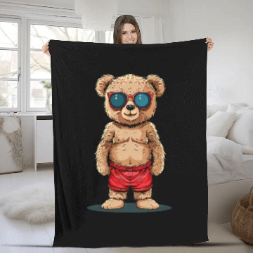 Discover Bear Pet Funny Teddy Bear with Summer swimming trunks Costume Fleece Blankets