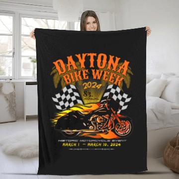 Discover 2024 DAYTONA BEACH BIKE WEEK CHECKERED FLAG DESIGN ON FRONT Fleece Blankets