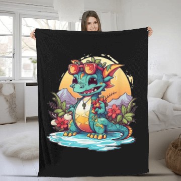Discover Dragon Pet Paradise Hawaiian Vacation Art Fleece Blankets