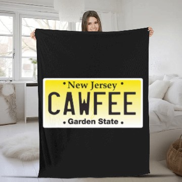 Discover Coffee Fun Cawfee New Jersey Coffee Lover License Plate Fleece Blankets