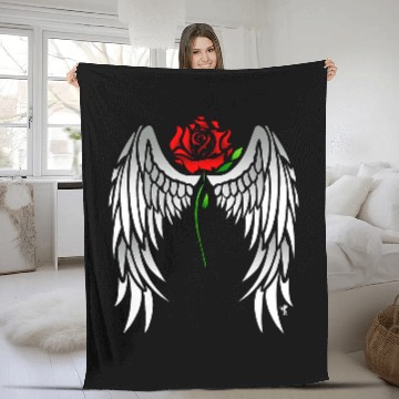 Discover Angel Wings Red Rose Baseball Tees Fleece Blankets