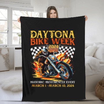 Discover 2024 DAYTONA BEACH BIKE WEEK CHECKERED FLAG DESIGN Fleece Blankets