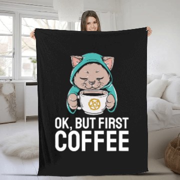 Discover Coffee Fun ok but first coffee cat Baseball Tees Fleece Blankets