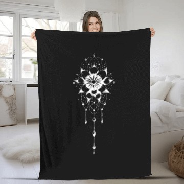 Discover Geometric Lotus Flowers Hanging Beads Tattoo Inspired White Baseball Tees Fleece Blankets