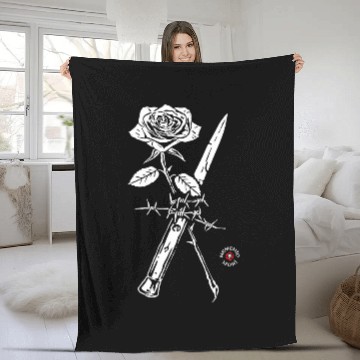 Discover Barbed Wire Blade and Rose Memento Mori Tattoo Graphic Fleece Blankets