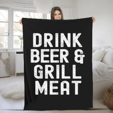 Discover Beer Fun and Grill Meat Barbecue Fathers Day Memorial Day Baseball Tees Fleece Blankets