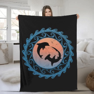 Discover Hammerhead Shark Dolphin Tribal Fleece Blankets