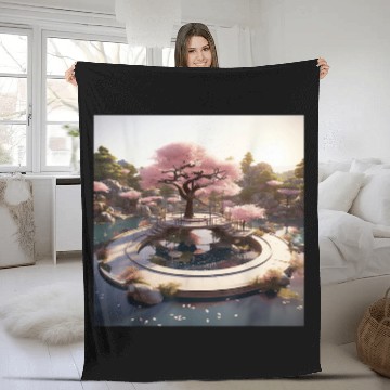 Discover Cherry Blossom Rhapsody Circular Oasis Reflective Serenity Fleece Blankets