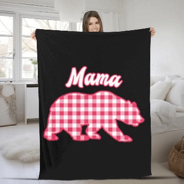 Discover Bear Pet Mama Bear Red Gingham Plaid Fleece Blankets