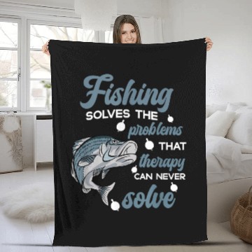 Discover Fishing Solves The Problems Funny Striped Bass Fish for Men Fleece Blankets