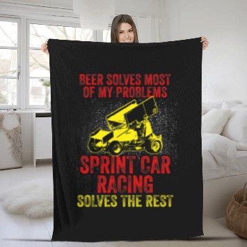 Discover Beer Fun Sprint Car Racing Beer Solves Race Track Racer Zip Fleece Blankets