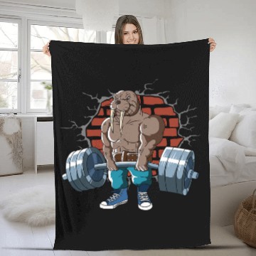 Discover Fitness Walrus doing Deadlift Workout Training Gym Fleece Blankets