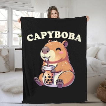 Discover capybaras Pet Rodent Capyboba Boba Milk Tea Fleece Blankets