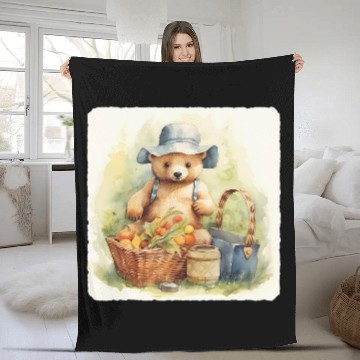 Discover Bear Pet Bear With A Picnic Basket Bear Ready For Picnic With Basket 2 Fleece Blankets