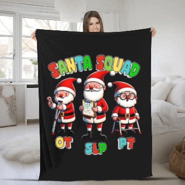 Discover Santa Squad Christmas Therapy OT SLP PT Teacher Team Baseball Tees Fleece Blankets