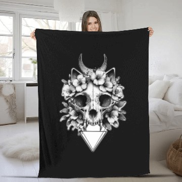 Discover Cat Skull x Flower x Geometric Blackwork Baseball Tees Fleece Blankets