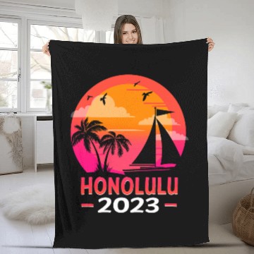 Discover Honolulu Hawaii Vacation Family Matching Trip Sailing Fleece Blankets